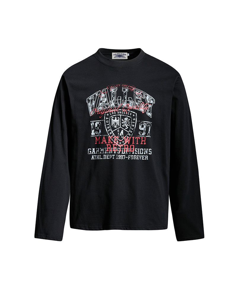 Retro distressed printed long-sleeved shirt
