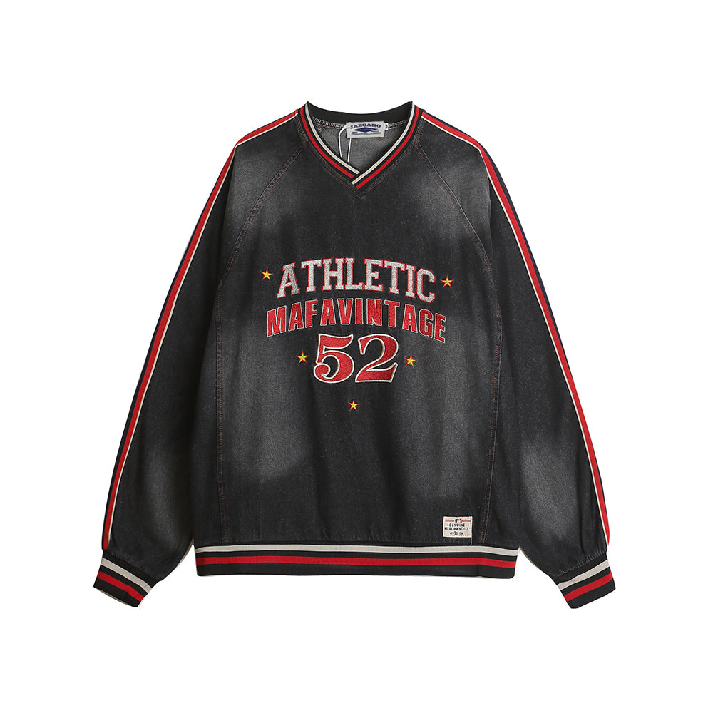 復古水洗刺綉牛仔衛衣