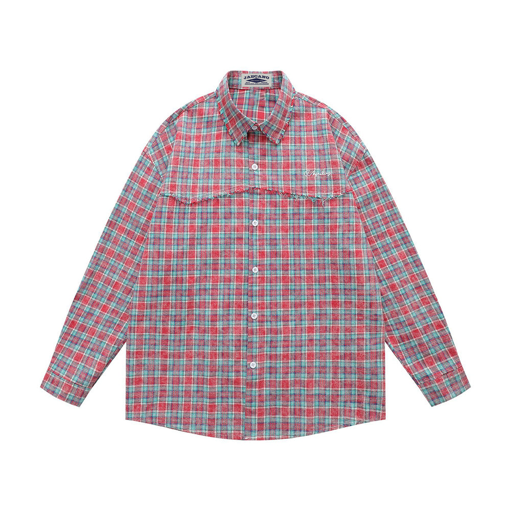 embroidered paneled long-sleeved shirt