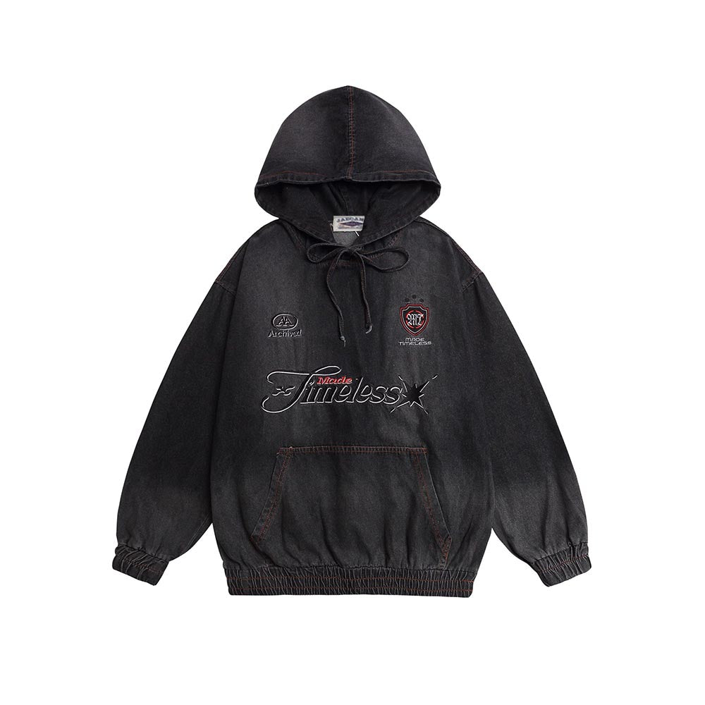 刺綉牛仔連帽衛衣