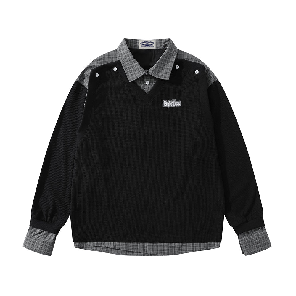 Retro fake two-piece long sleeves