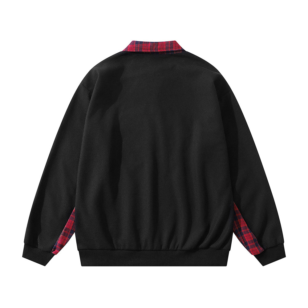 格子拼接翻領衛衣