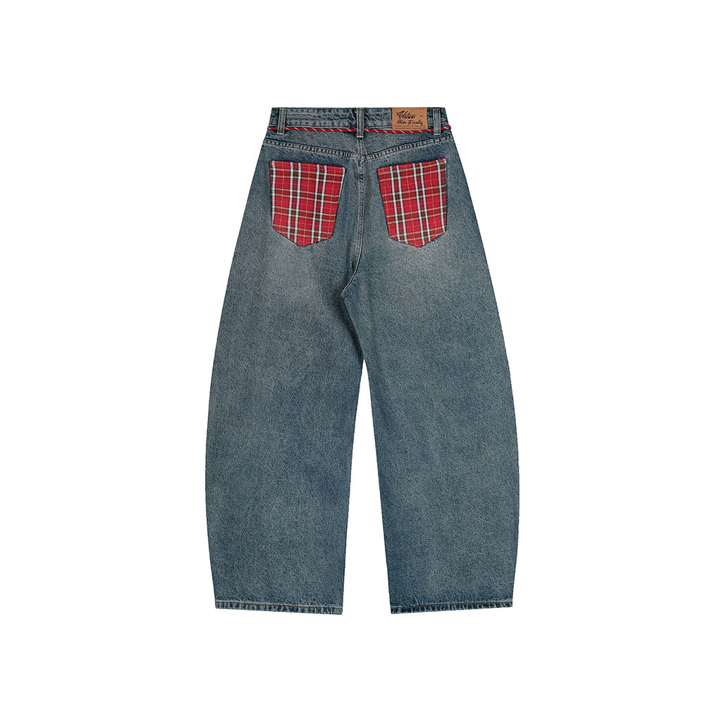 Retro patchwork denim trousers