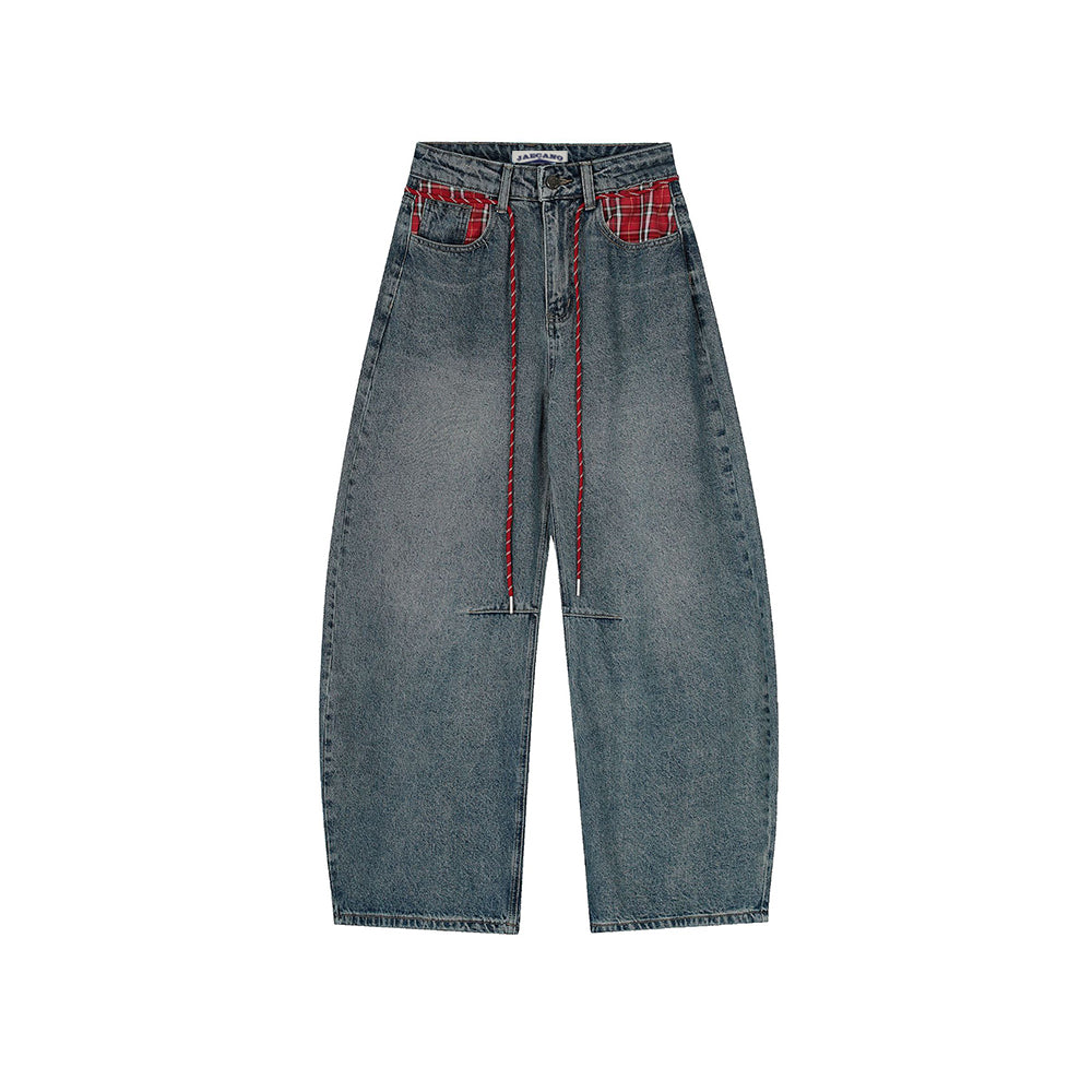 Retro patchwork denim trousers