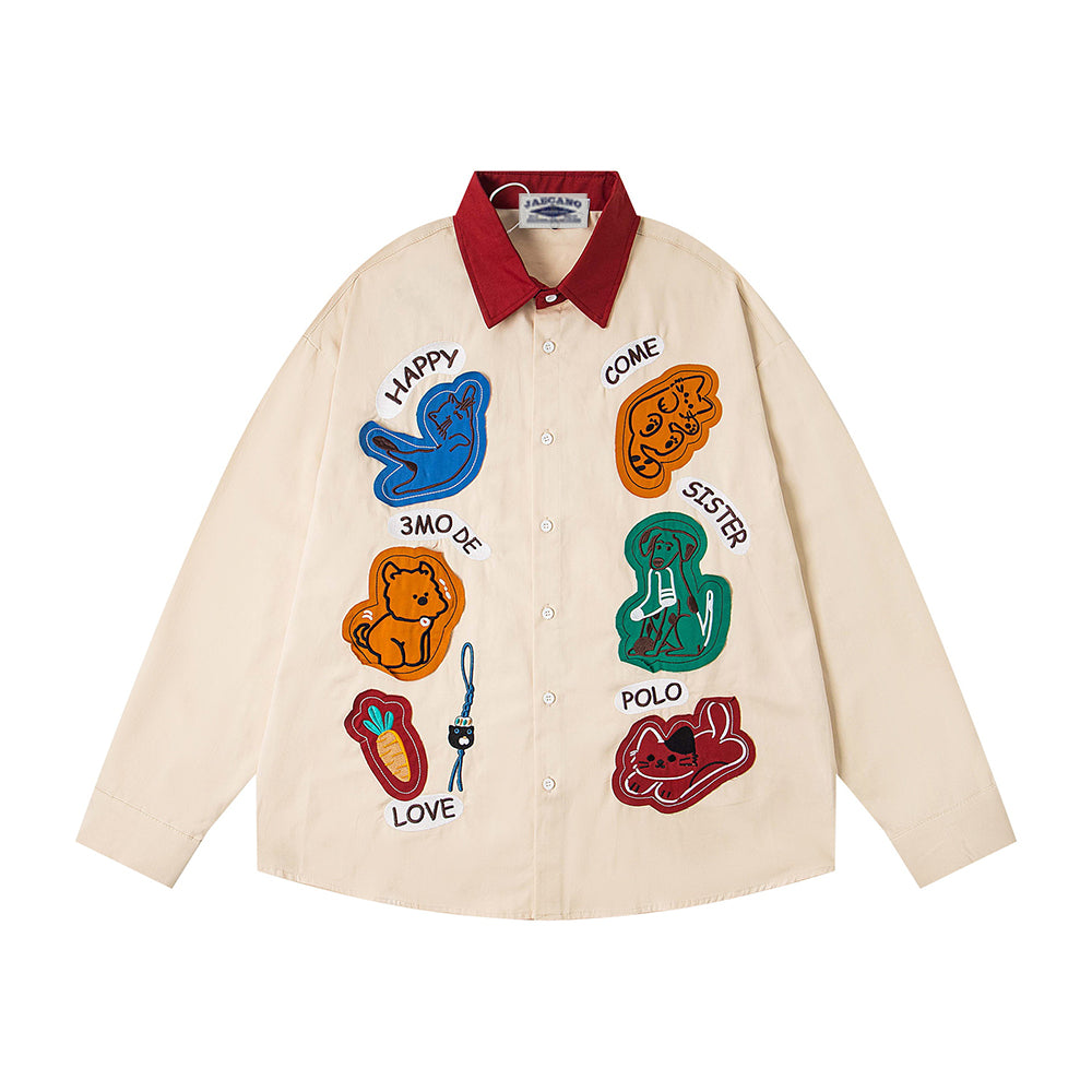 Fun color-block long-sleeved shirt