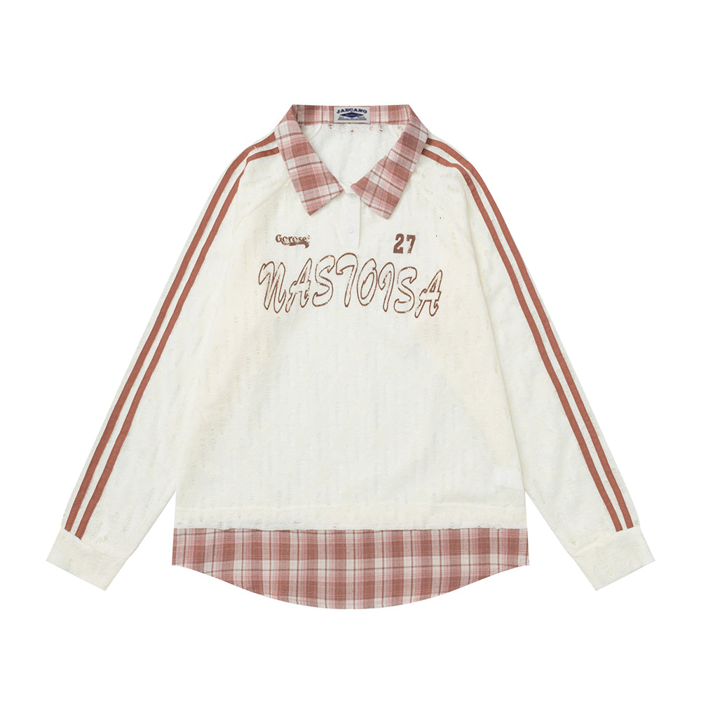 paneled plaid knitted sweater