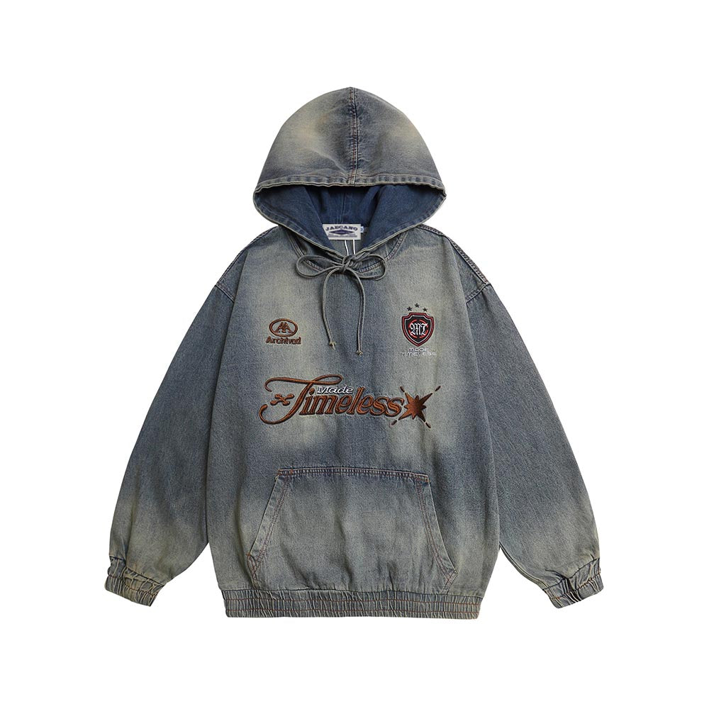 刺綉牛仔連帽衛衣