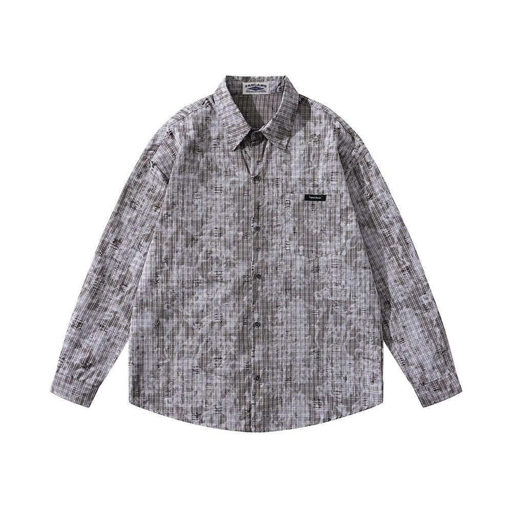 ripped plaid long-sleeved shirt