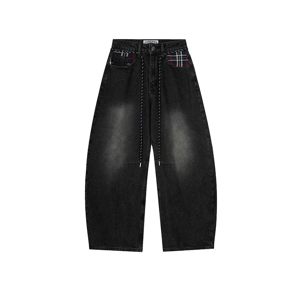 Retro patchwork denim trousers