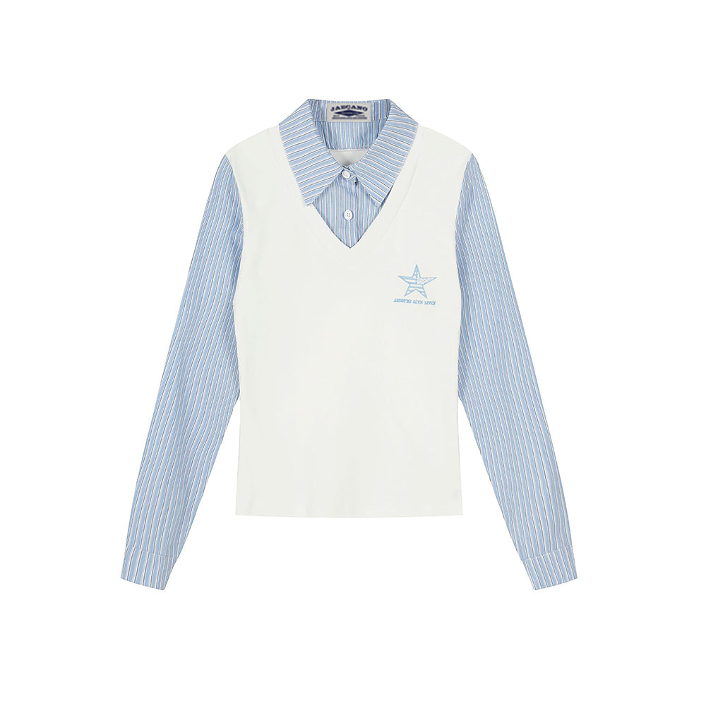 Fake two-piece long-sleeved shirt (women's)