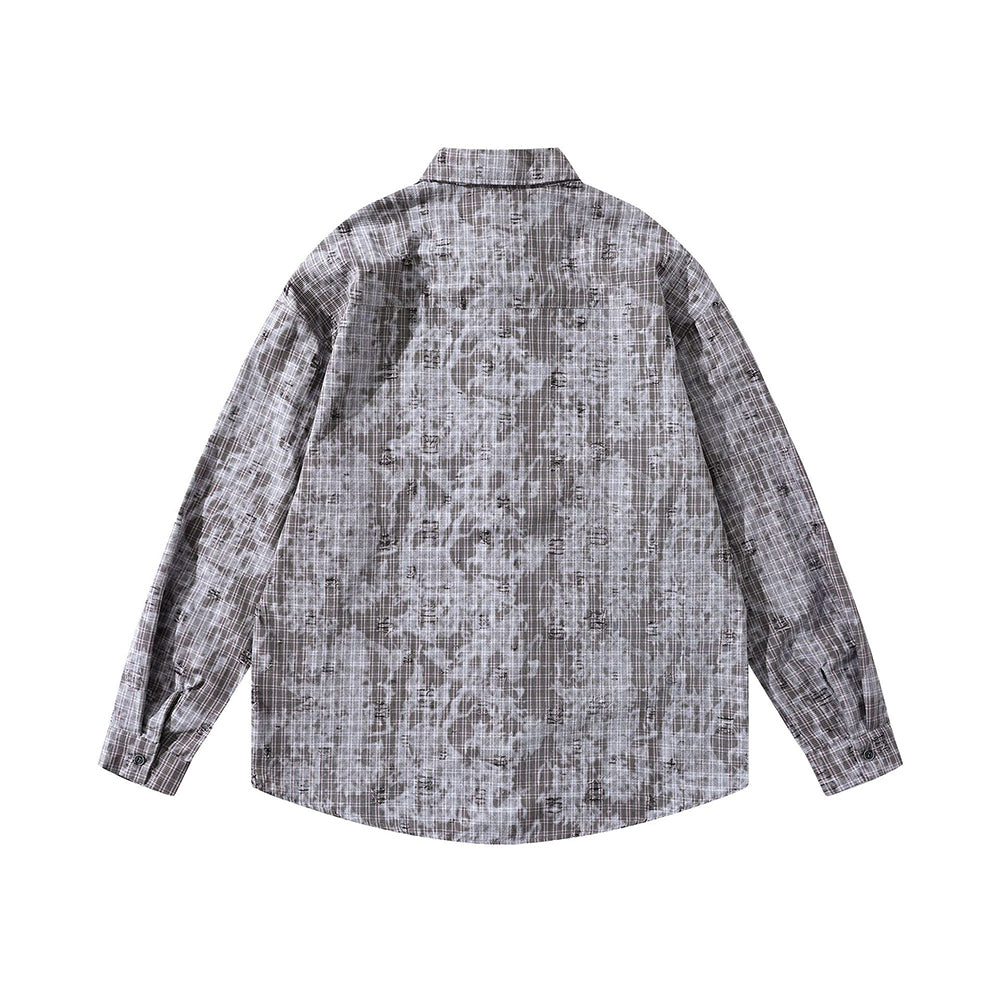 ripped plaid long-sleeved shirt