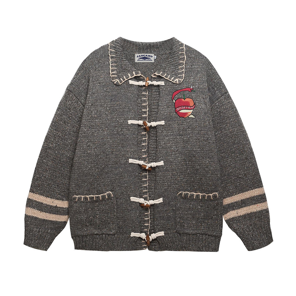 Embroidered duffle button sweater jacket