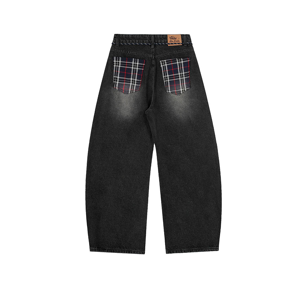 Retro patchwork denim trousers