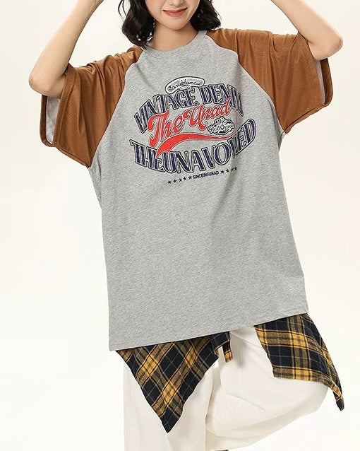 대비색 크루넥 반팔