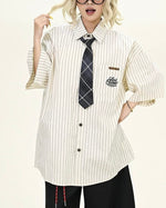 Vintage Striped Short Sleeve Shirt with Tie