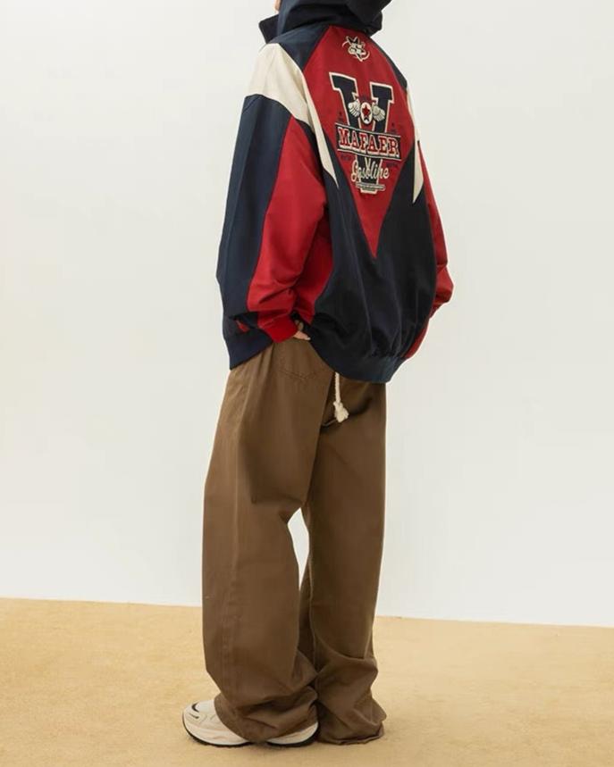 retro color block hooded jacket