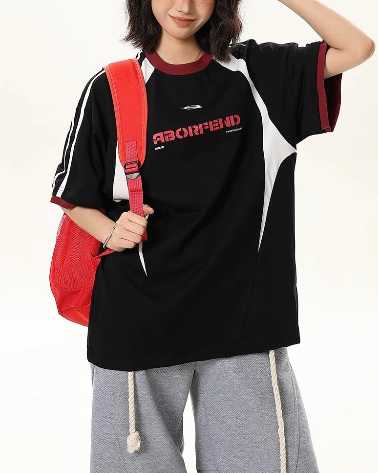 Contrast color letter short sleeves