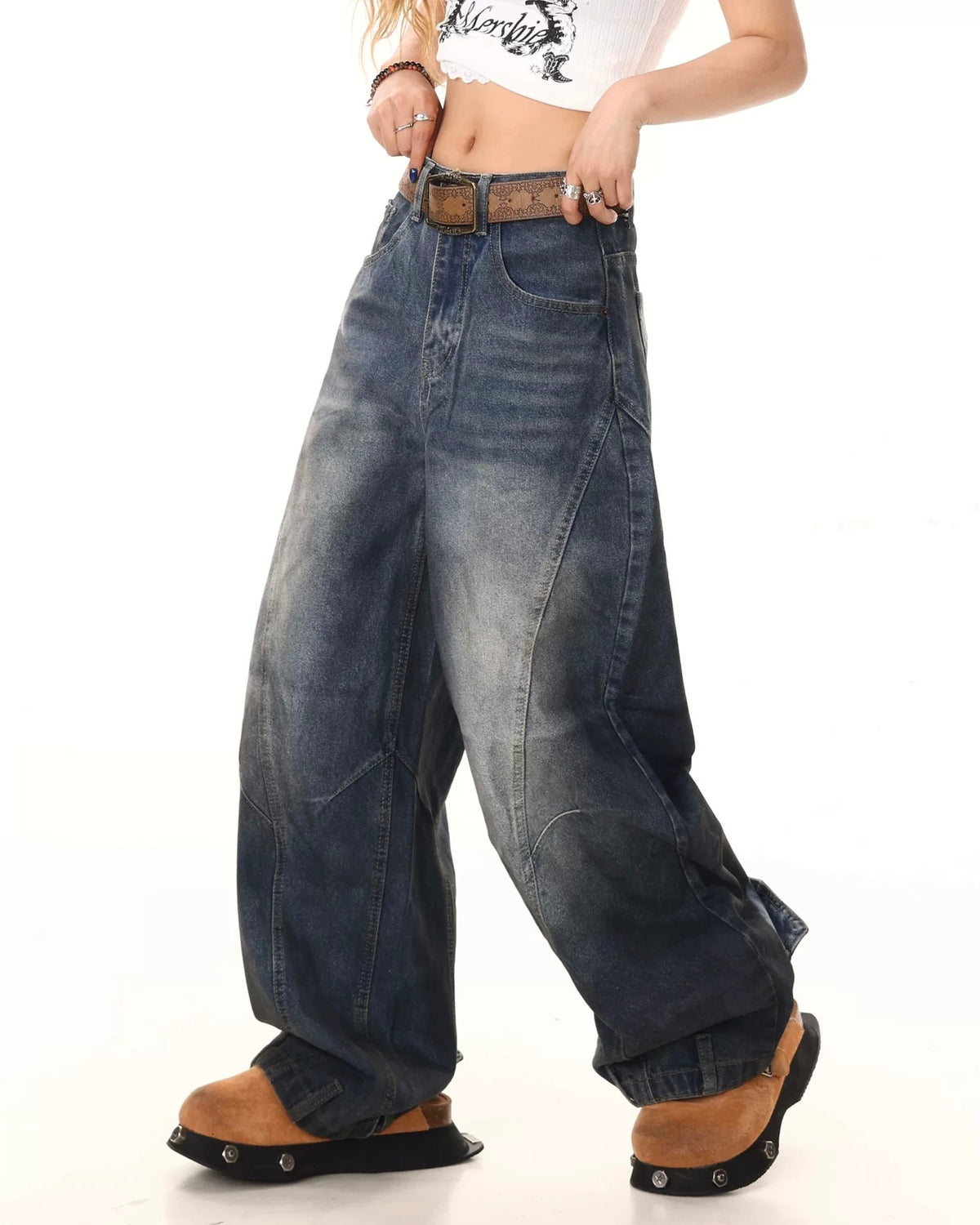 復古休閑牛仔長褲