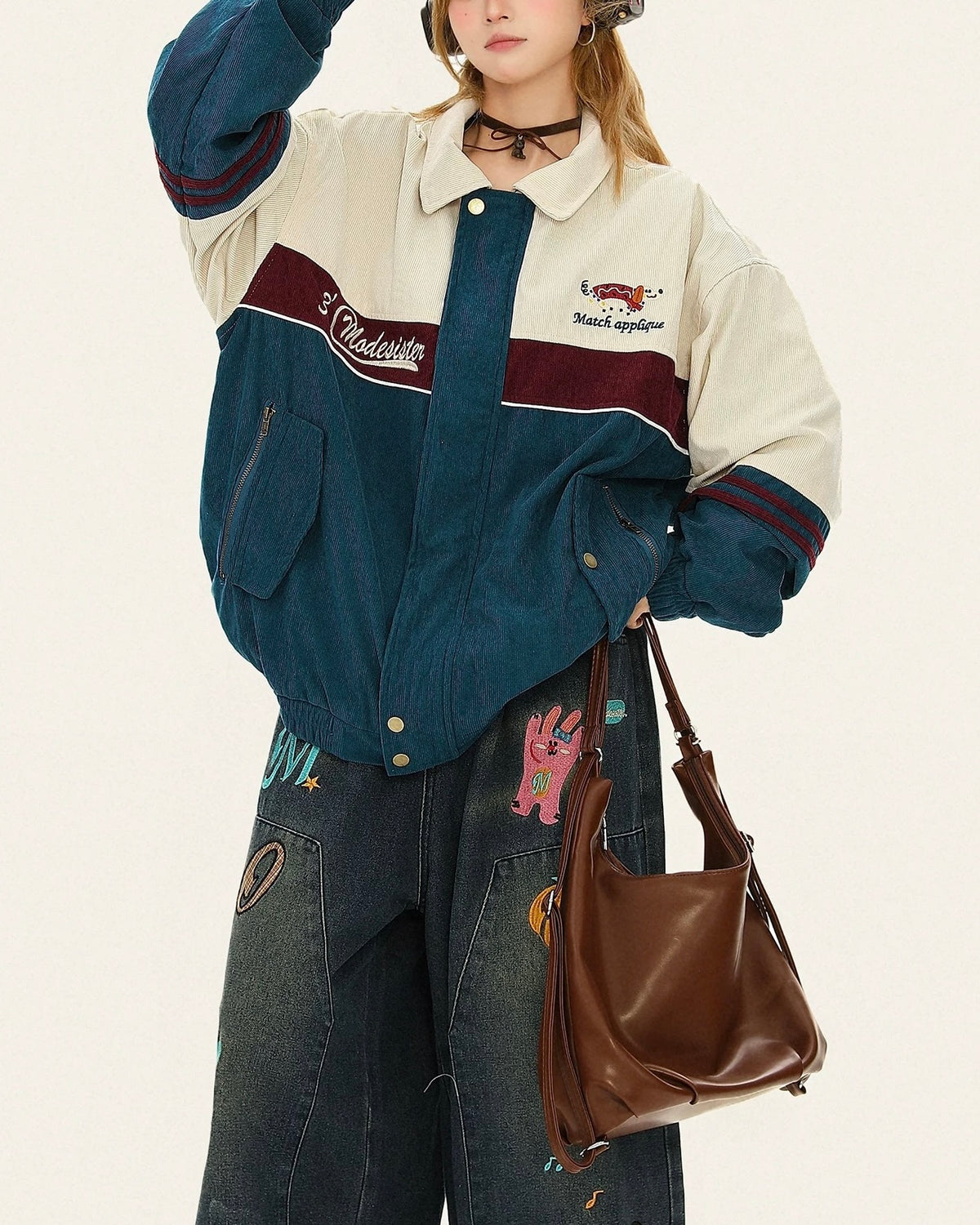 復古刺綉翻領百搭外套