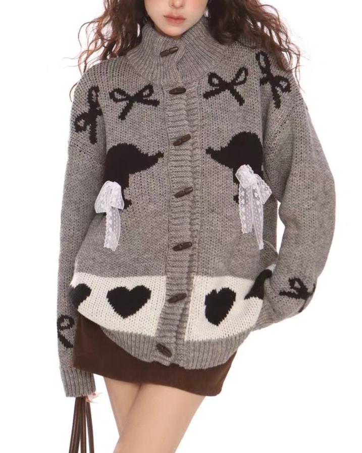 Retro cute bow cardigan sweater