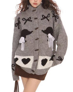 Retro cute bow cardigan sweater