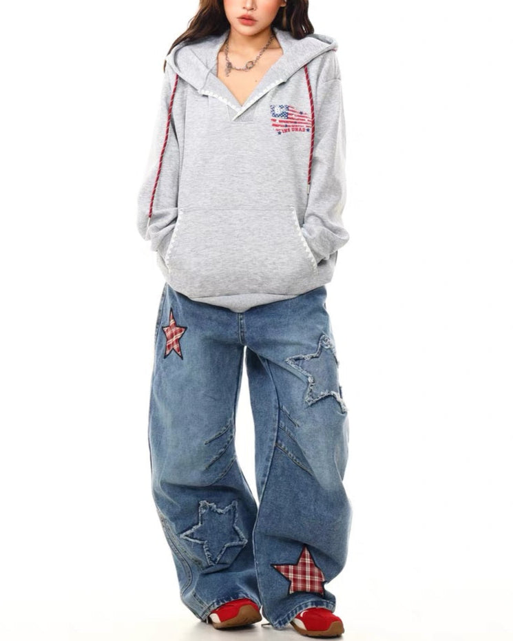 復古印花連帽衛衣