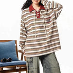 復古條紋情侶撞色polo衫