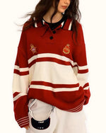 Patchwork contrast color polo sweater