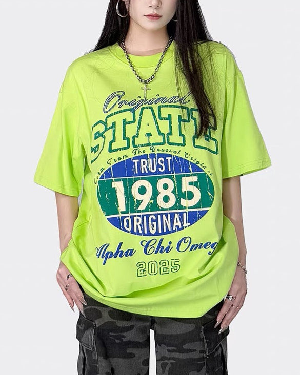 레트로 레터 프린트 반소매