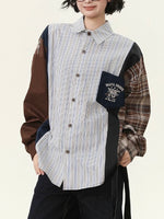 復古拼接撞色條紋襯衫