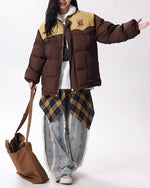 Retro contrast color embroidered cotton jacket