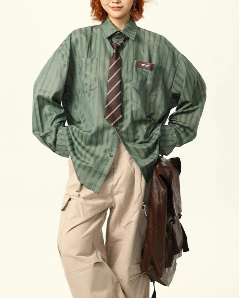 美式復古簡約條紋襯衫