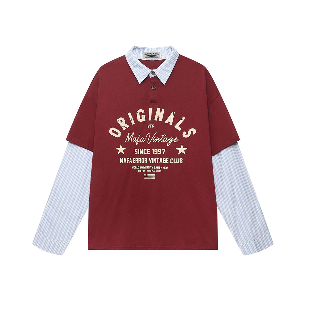 Retro patchwork fake two-piece long sleeves