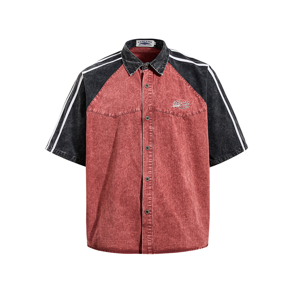 Distressed patchwork short-sleeved shirt