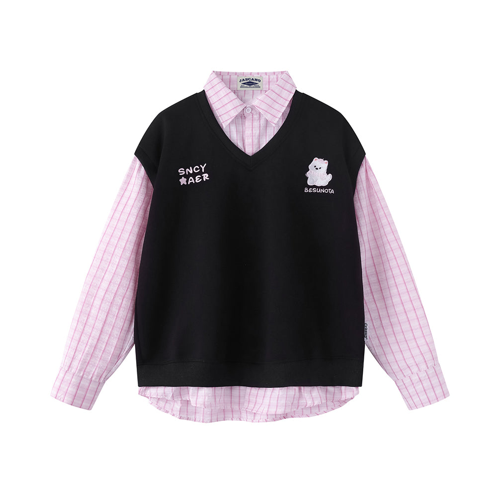 復古拼接假兩件衛衣