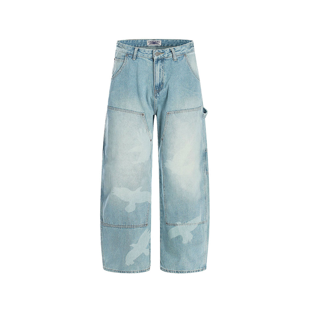 水洗直筒牛仔褲