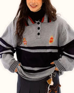 Patchwork contrast color polo sweater