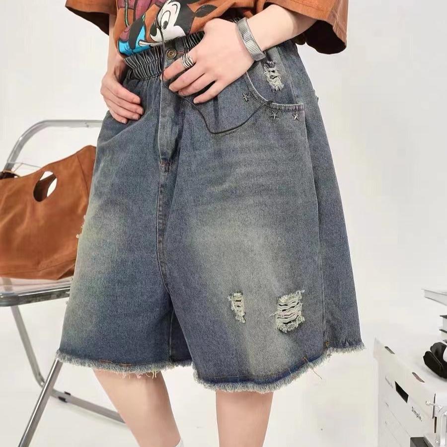 American retro ripped star denim pants