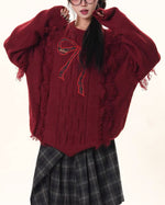 Vintage Butterfly Tassel Crew Neck Sweater