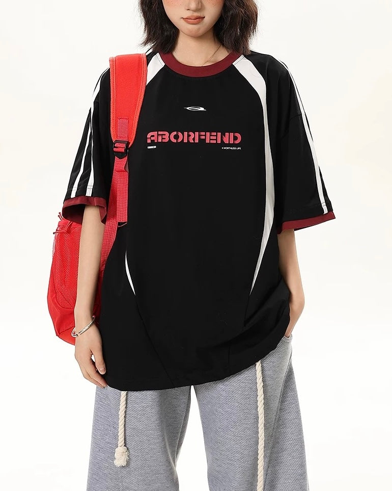 Contrast color letter short sleeves