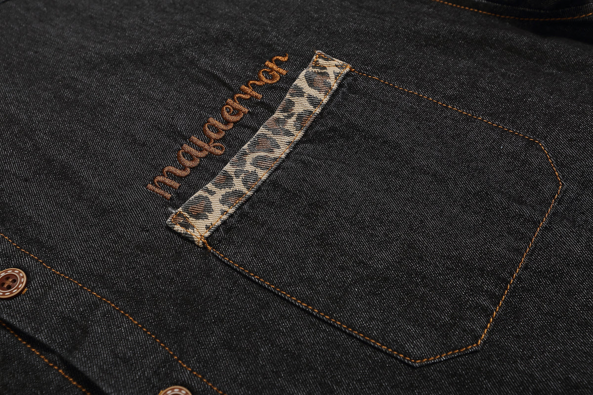 Vintage leopard print patchwork shirt