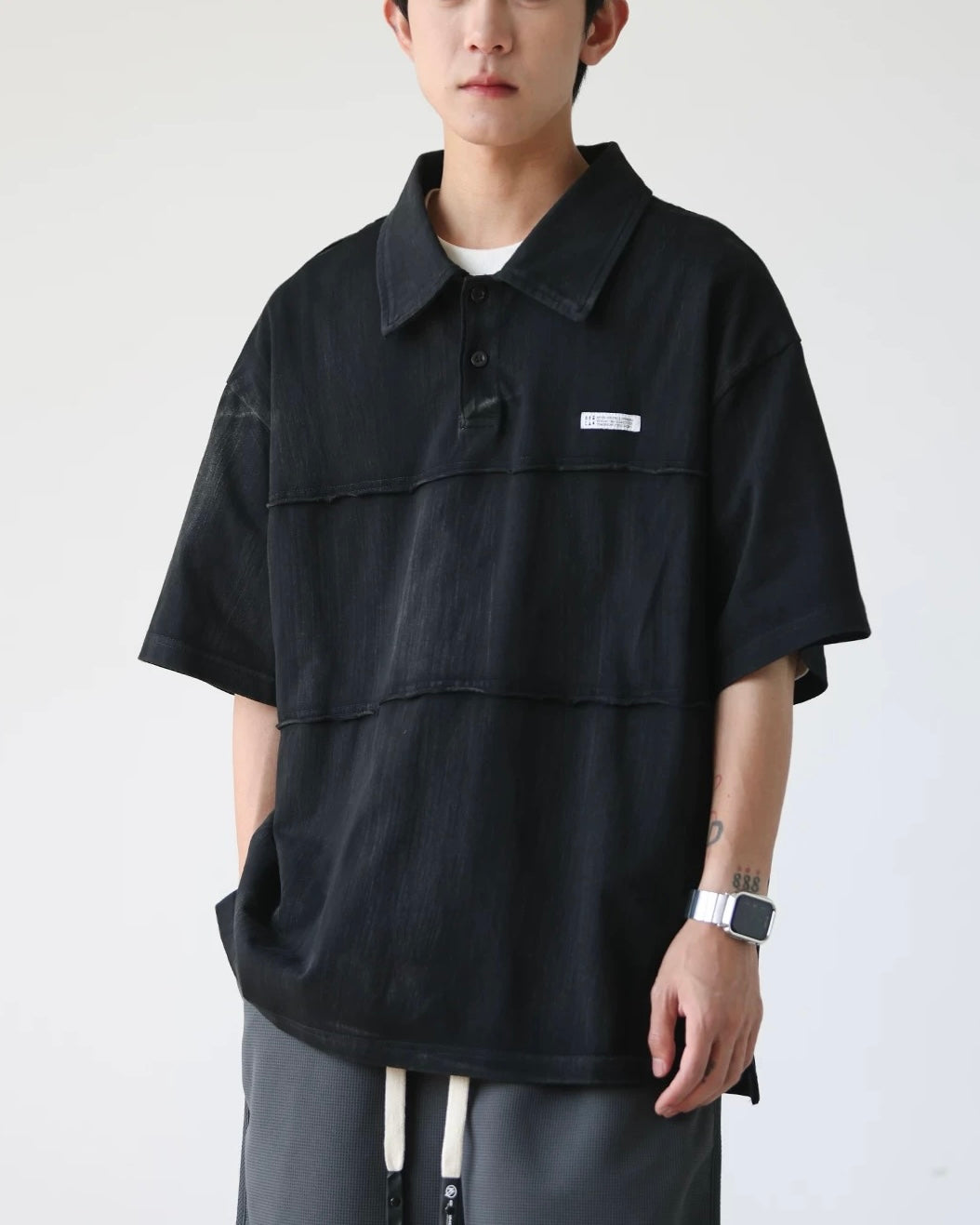 Stitched washed polo short sleeves