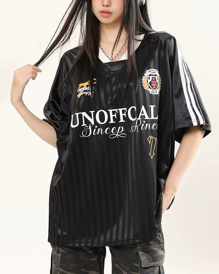 Letter print striped short sleeves