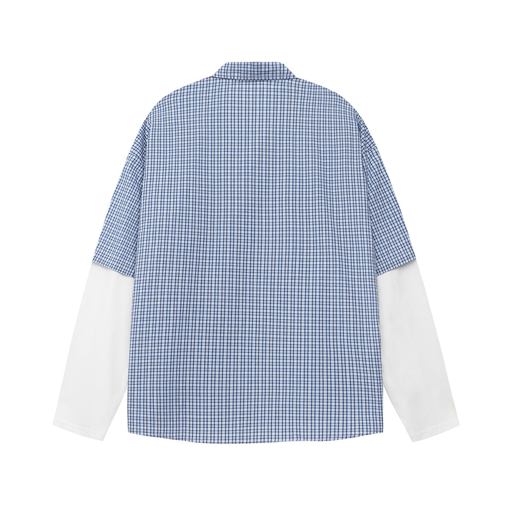 Patchwork scarf fake two-piece long-sleeved shirt