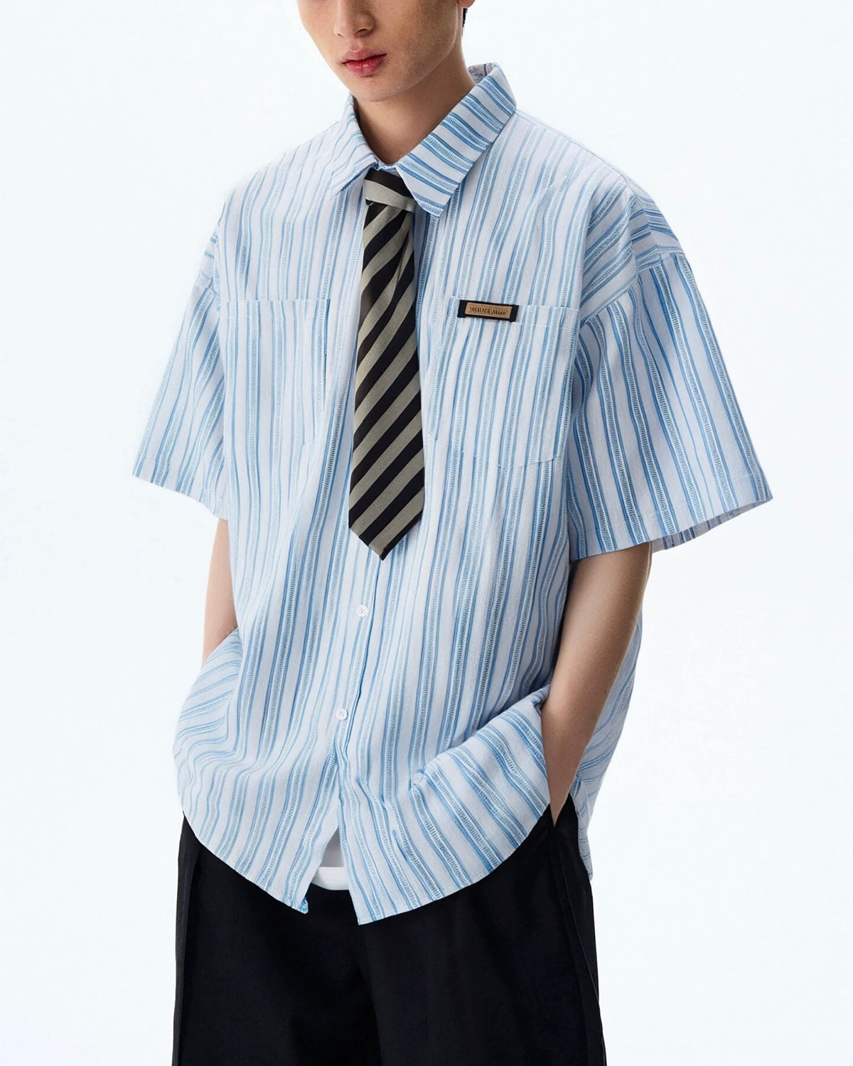 Striped short-sleeved shirt