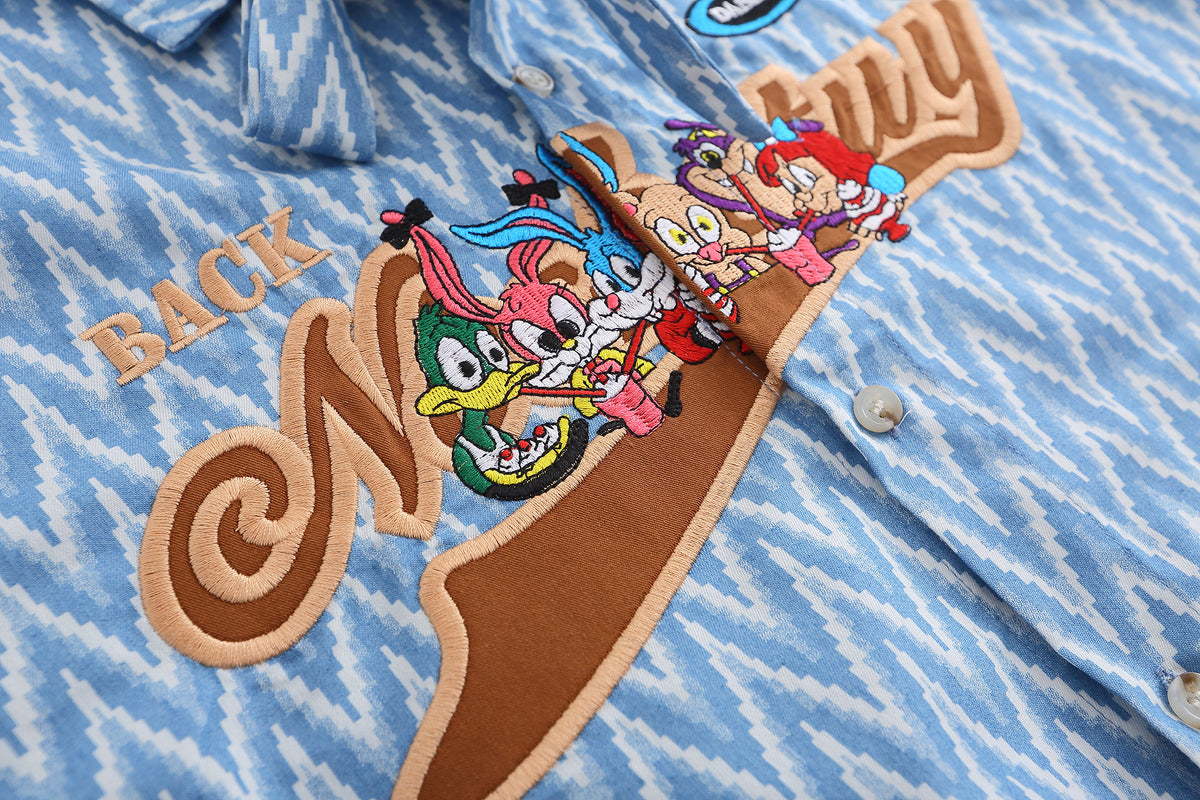 American retro strappy cartoon embroidered shirt