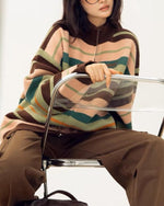 striped stand collar cardigan sweater