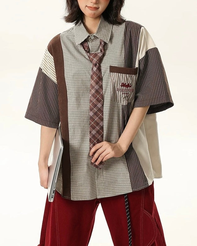 Retro colorblock short-sleeved shirt