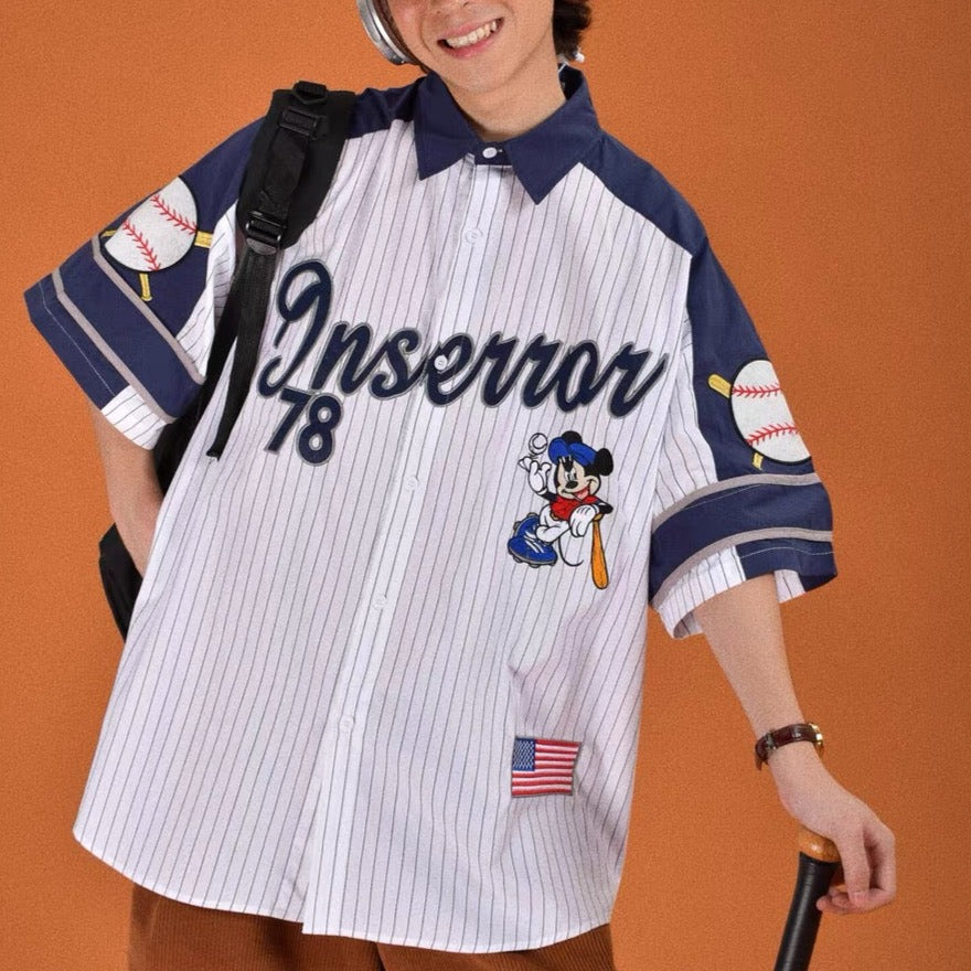 American retro vertical striped baseball shirt