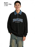 美式復古版拉鏈牛仔翻領衛衣